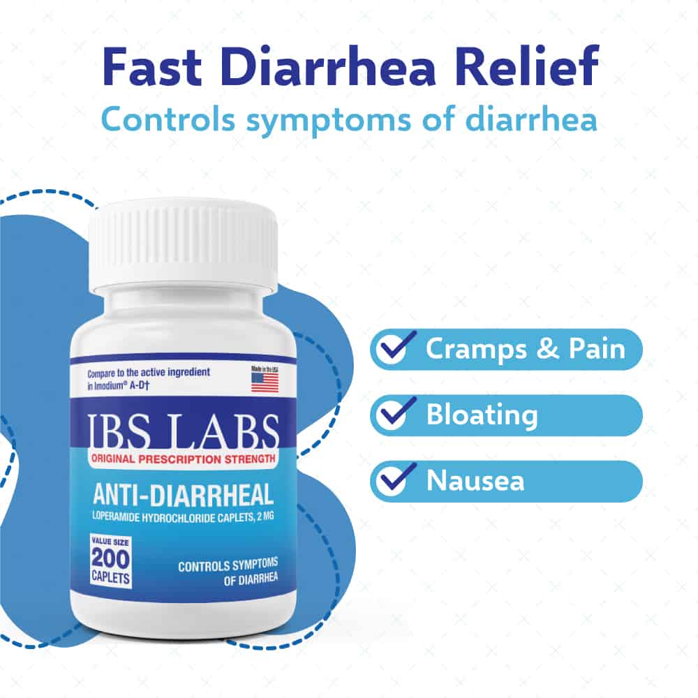 IBS LABS Anti-Diarrheal Caplets, Diarrhea Relief Loperamide 2mg, 200 Caplets in Bottle